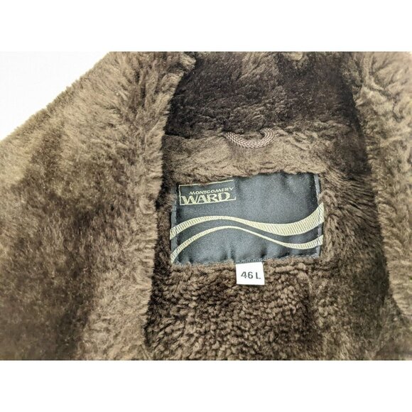 Vintage 70s Men's Coat Montgomery Ward Size 46L Beige Brown Faux Fur Lined - Picture 7 of 16